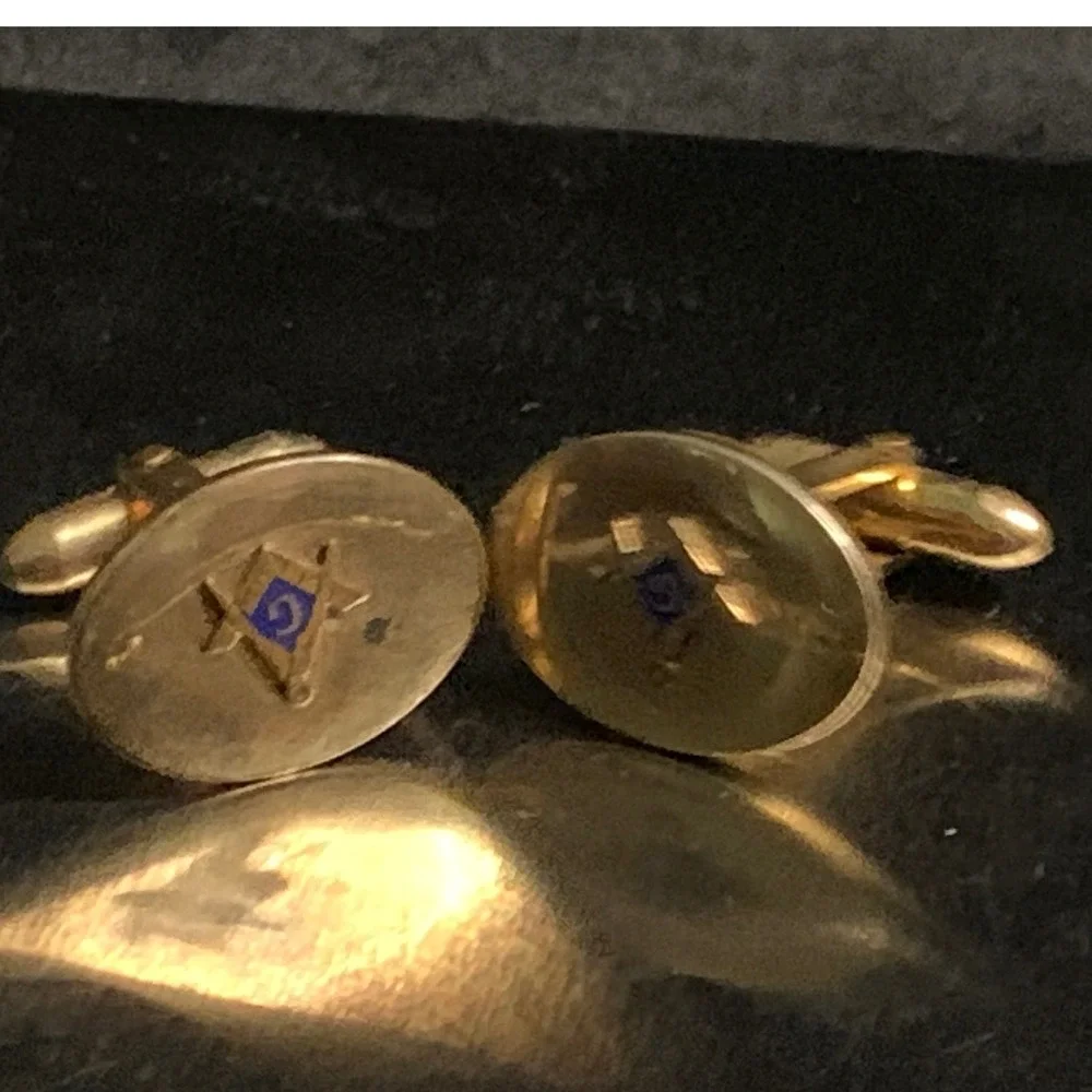 Vintage Masonic Cufflinks 1/20 12K Gold Filled Blue Enamel G Square Compasses